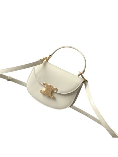 Celine Mini Besace Triomphe Shoulder Crossbody Bag White Shiny Calfskin Leather 10L063