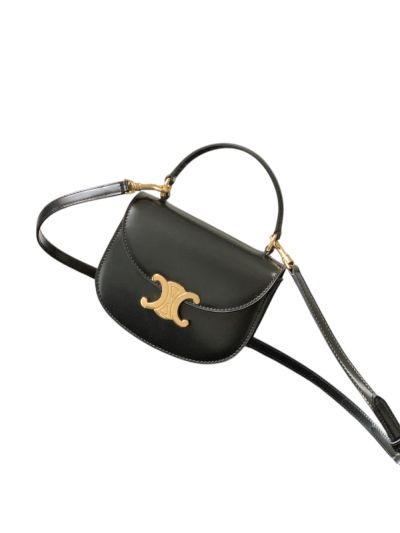 Celine Mini Besace Triomphe Shoulder Crossbody Bags Black Shiny Calfskin Leather 10L063