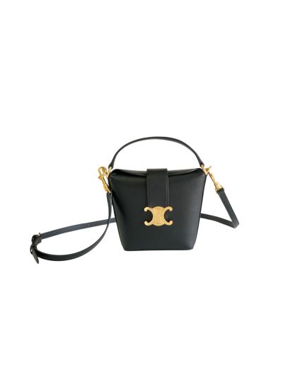 Celine Mini Bucket Triomphe Black Smooth Calfskin Shoulder Crossbody Bag 10K943 