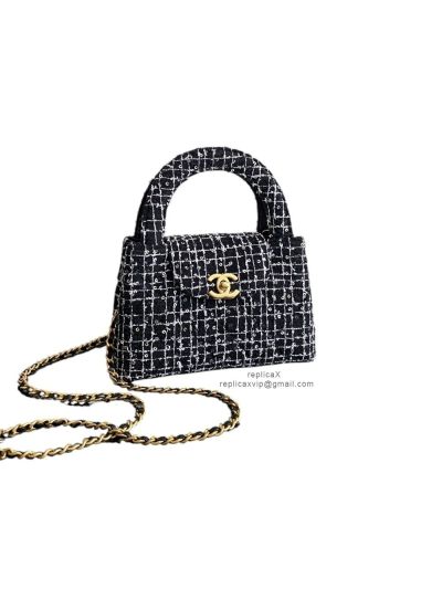 Celine Mini Kelly Nano Shopper Bag Black White Tweed A9201 