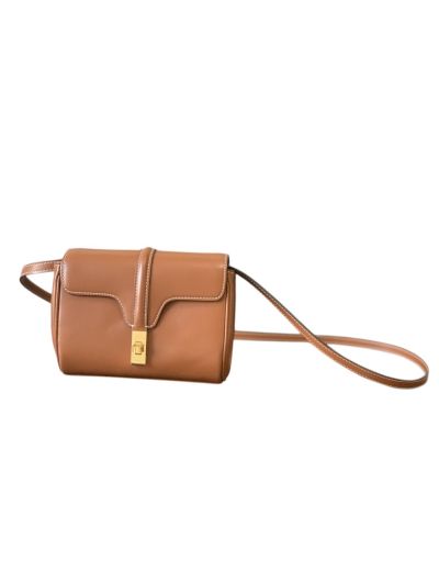 Celine Mini Soft 16 Shoulder Crossbody Bag Tan Brown Calfskin Leather 10L353 
