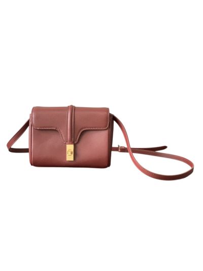 Celine Mini Soft 16 Shoulder Crossbody Bag Burgundy Calfskin Leather 10L353 