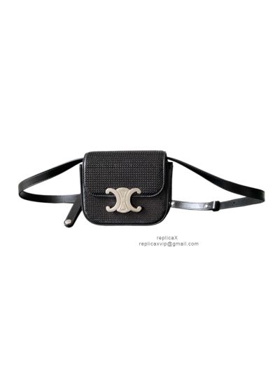 Celine Mini Triomphe Sequins and Calfskin Shoulder Crossbody Bag Black 10I513 