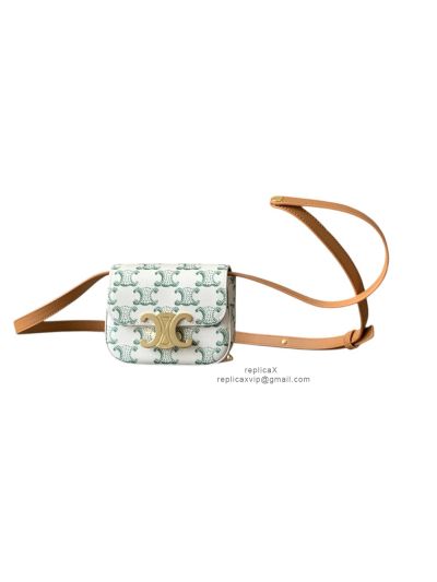 Celine Mini Triomphe Shoulder Crossbody Green Canvas and Calfskin 10I512 