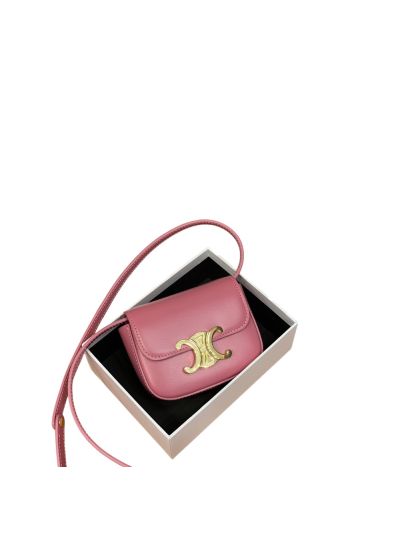 Celine Mini Triomphe Shoulder Crossbody Pink Shiny Calfskin 10I513 