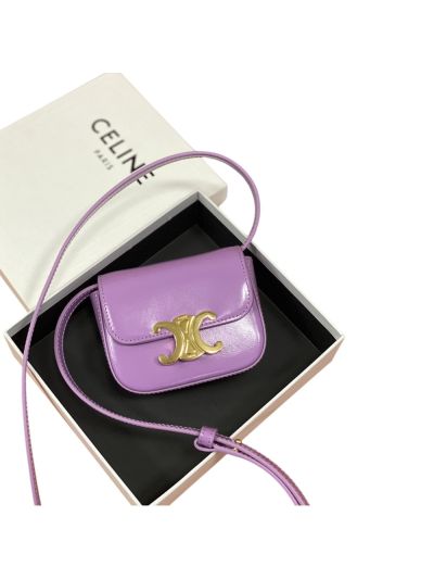 Celine Mini Triomphe Shoulder Crossbody Bag Purple Shiny Calfskin 10I513