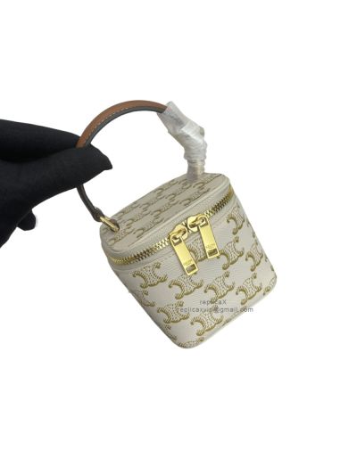 Celine Mini Vanity Case Shoulder Crossbody Bag White Triomphe Canvas 10J763 