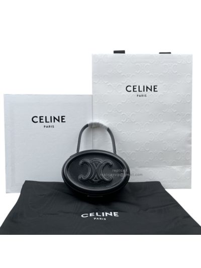 Celine Oval Minaudiere Cuir Triomphe Bag Black Smooth Calfskin 198613 