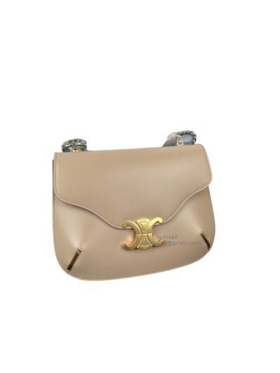 Celine Beige Shiny Calfskin Chain Besace Triomphe Shoulder Bag 199273 
