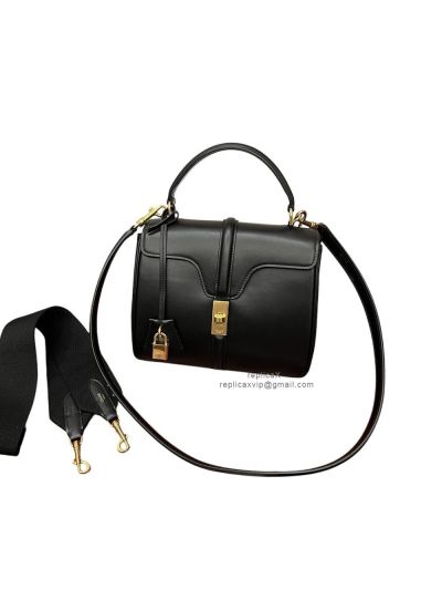 Celine Small 16 Shoulder Crossbody Bag Black Natural Calfskin 188003 