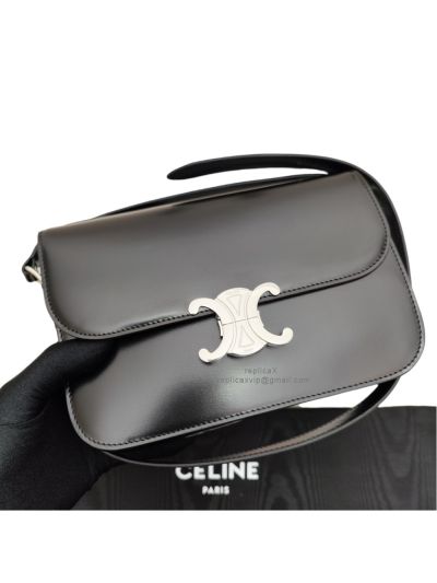 Celine Small Besace Triomphe Shoulder Crossbody Bag Black Supple Calfskin 188423 
