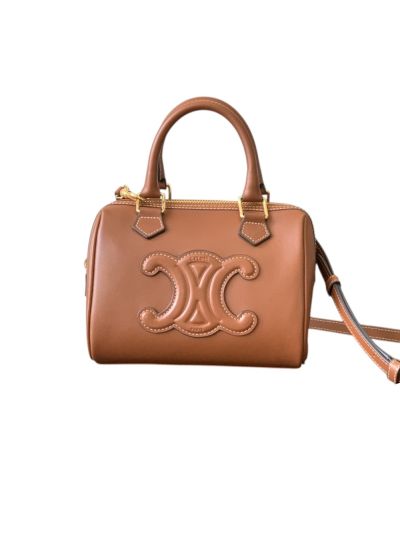 Celine Small Boston Shoulder Crossbody Bag Brown Calfskin Leather 197582 