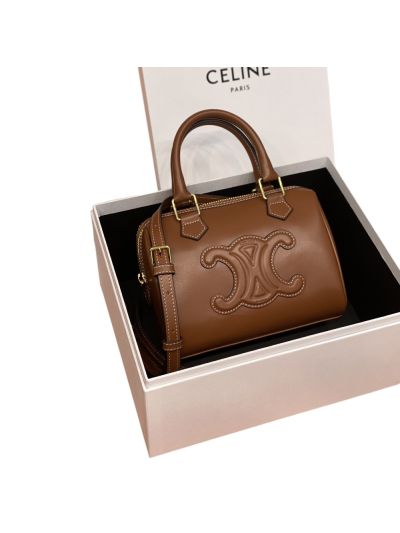 Celine Small Boston Shoulder Crossbody Bag Brown Leather 197582