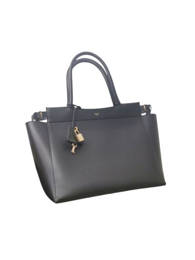 Celine Small Cabas Bourgeois Shoulder Shopping Tote Bag Black Smooth Calfskin Leather 199773