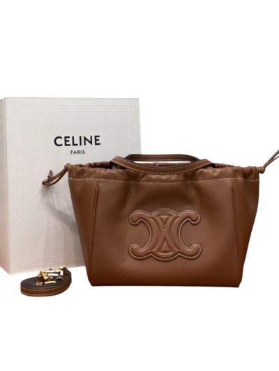 Celine Small Cabas Drawstring Cuir Triomphe Shoulder Crossbody Bag in Brown Smooth Calfskin 111013 