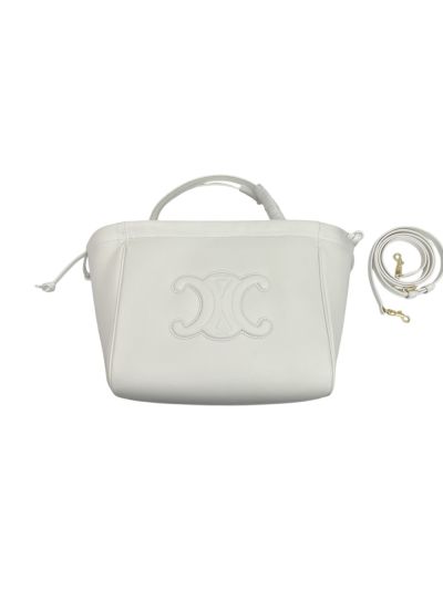 Celine Small Cabas Drawstring Cuir Triomphe Shoulder Crossbody Bag White Smooth Calfskin 111013 