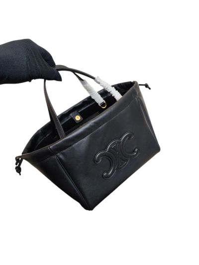 Celine Small Cabas Drawstring Cuir Triomphe Shoulder Crossbody Bags Black Smooth Calfskin 111013 