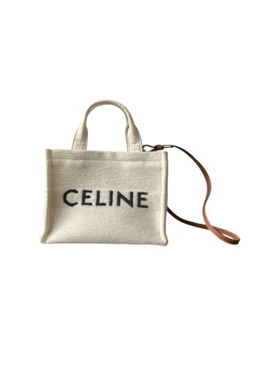 Celine Small Cabas Shoulder Crossbody Bag Beige Textile and Calfskin 199162 