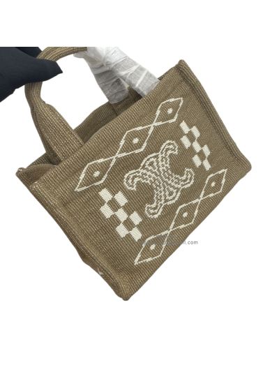 Celine Small Cabas Thais Shoulder Crossbody Bag Gray Natural Canvas 199162 