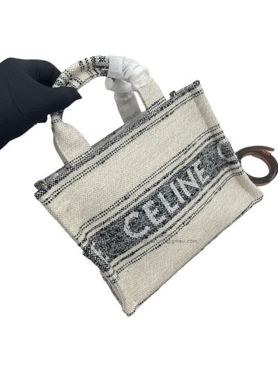 Celine Small Cabas Thais Shoulder Crossbody Bag Gray White Canvas 199162 