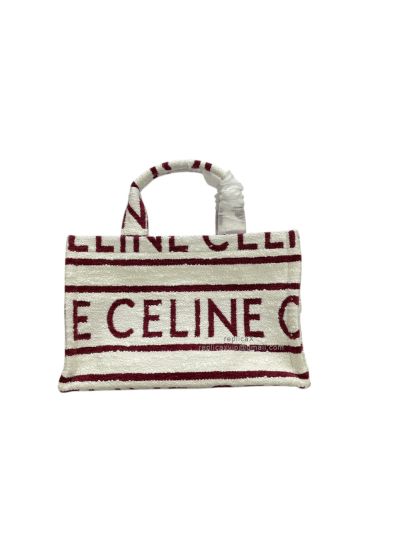 Celine Small Cabas Thais Shoulder Crossbody Bag White Red Textile 199162