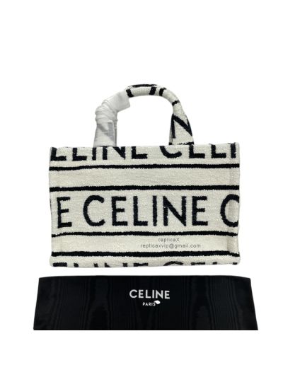 Celine Small Cabas Thais Shoulder Crossbody Bag Black White Textile 199162