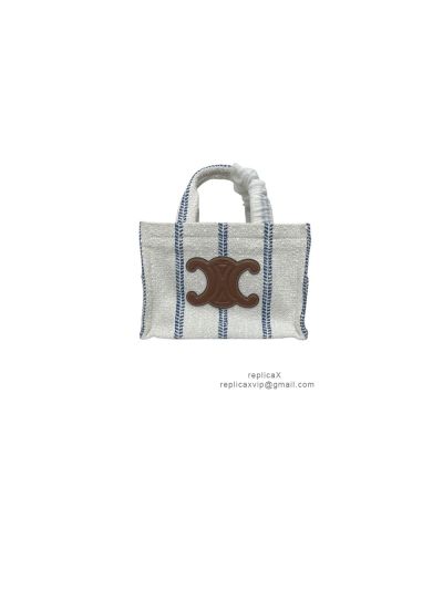 Celine Small Cabas Thais Shoulder Crossbody Bag Blue White Textile 199162