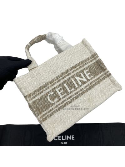 Celine Small Cabas Thais Triomphe Shoulder Crossbody Bag Green Beige Textile 199162 