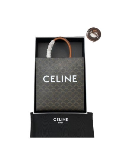 Celine Small Cabas Vertical Tote Bag Brown Triomphe Canvas 191542 