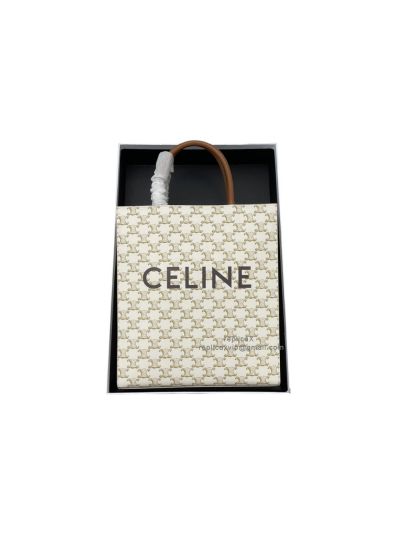 Celine Small Cabas Vertical Tote Bag White Triomphe Canvas 191542 
