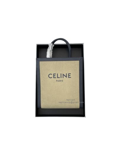 Celine Small Cabas Vertical Tote Bag Beige Textile Canvas and Black Leather 191542