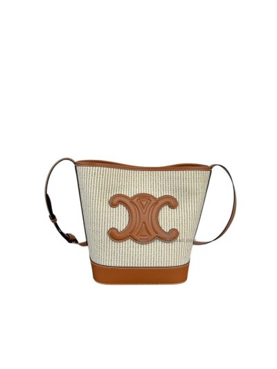 Celine Small Cuir Triomphe Bucket Shoulder Crossbody Bag Striped Textile and Calfskin 113782