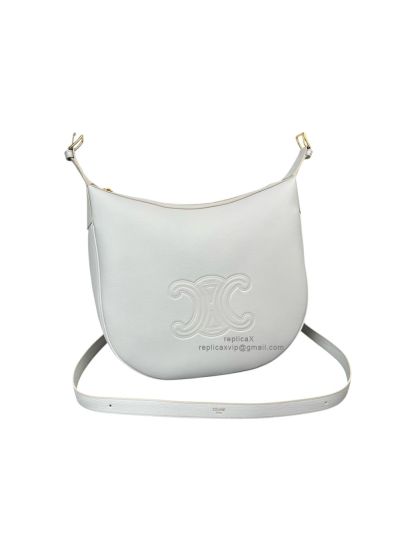 Celine White Supple Calfskin Heloise Hobo Shoulder Bag 114712 114713