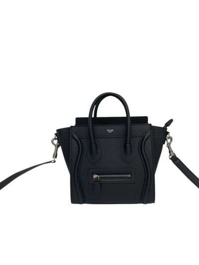 Celine Taupe Leather Nano Luggage Shopper Crossbody Tote Bag Black 168243 