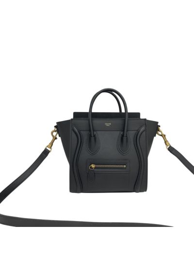 Celine Taupe Leather Nano Luggage Shopper Crossbody Tote Black Bag 168243 