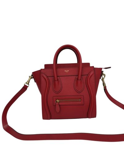 Celine Taupe Leather Nano Luggage Shopper Crossbody Tote Bag Red 168243 