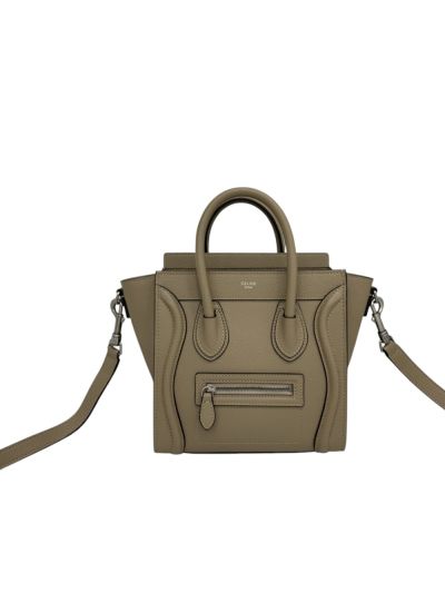 Celine Taupe Leather Nano Luggage Shopper Crossbody Tote Bag Beige 168243 