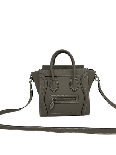 Celine Taupe Leather Nano Luggage Shopper Crossbody Tote Bag Grey 168243 