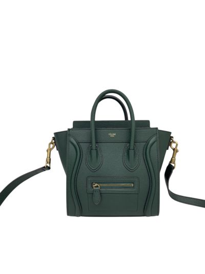 Celine Taupe Leather Nano Luggage Shopper Crossbody Tote Bag Green 168243 