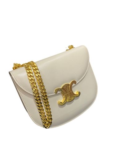 Celine Teen Besace Triomphe Chain Shoulder Crossbody Bag Beige 110973