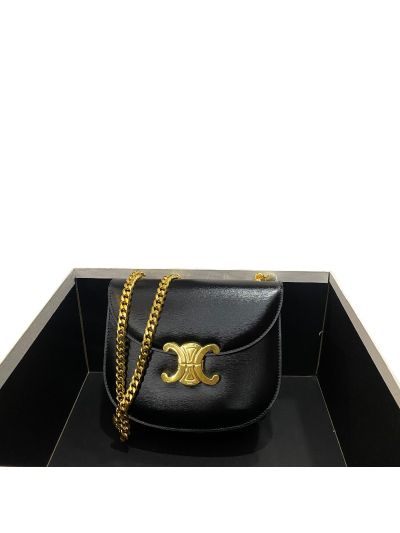 Celine Teen Besace Triomphe Chain Shoulder Crossbody Bag Black 110973