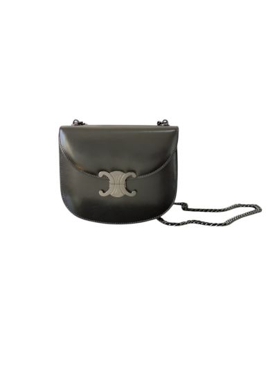 Celine Teen Besace Triomphe Crossbody Shoulder Bag Black Shiny Calfskin 110413