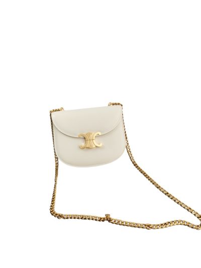 Celine Teen Chain Besace Triomphe Shoulder Crossbody Bag White Shiny Calfskin Leather 110973 