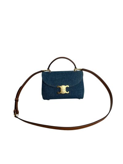 Celine Teen Nino Shoulder Crossbody Bag Denim Blue Triomphe Canvas 118112 