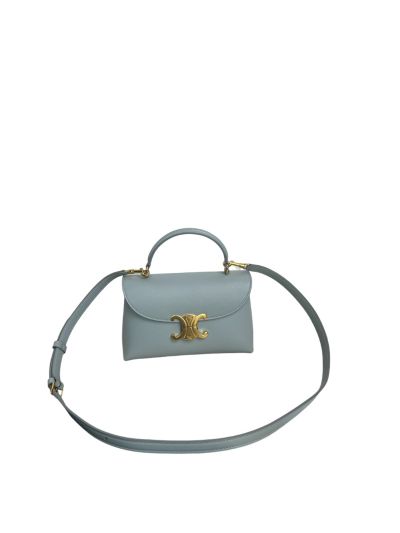 Celine Teen Nino Shoulder Crossbody Bag Light Blue Supple Grained Calfskin Leather 118113 