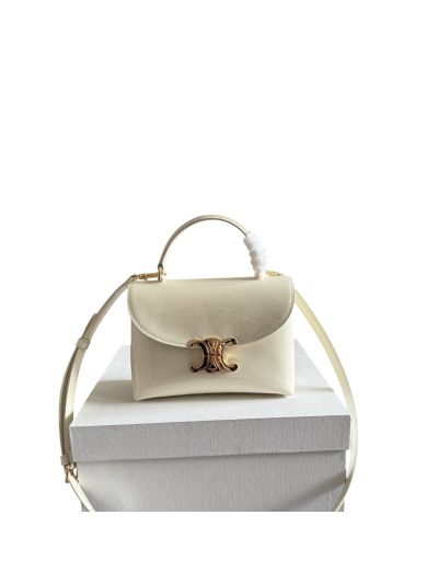 Celine Teen Nino White Patent Calfskin Leather Shoulder Crossbody Bag 118113 