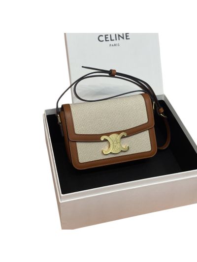 Celine Teen Triomphe Shoulder Crossbody Bag Brown Leather and Canvas 188423