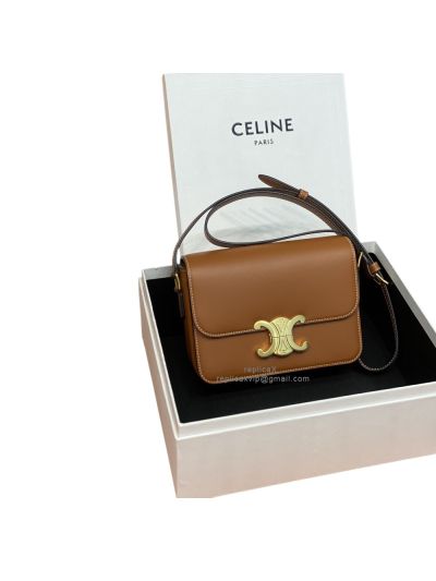 Celine Teen Triomphe Shoulder Crossbody Bag Tan Shiny Calfskin 188423 