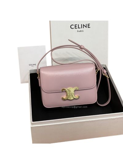 Celine Teen Triomphe Shoulder Crossbody Bag Pink Shiny Calfskin 188423 