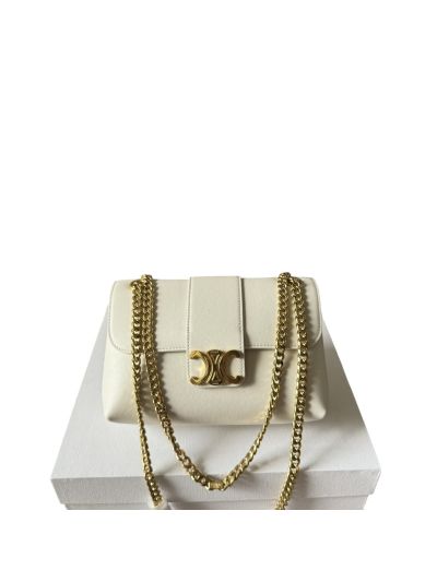 Celine Teen Victoire Shoulder Crossbody Bag White Supple Calfskin 116592 